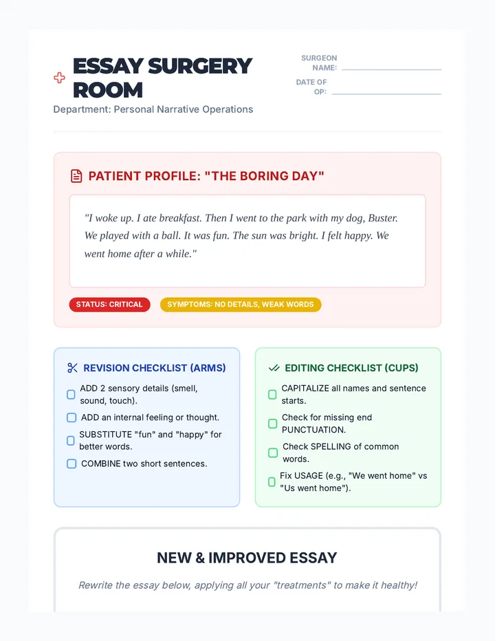 Essay Surgery Worksheet