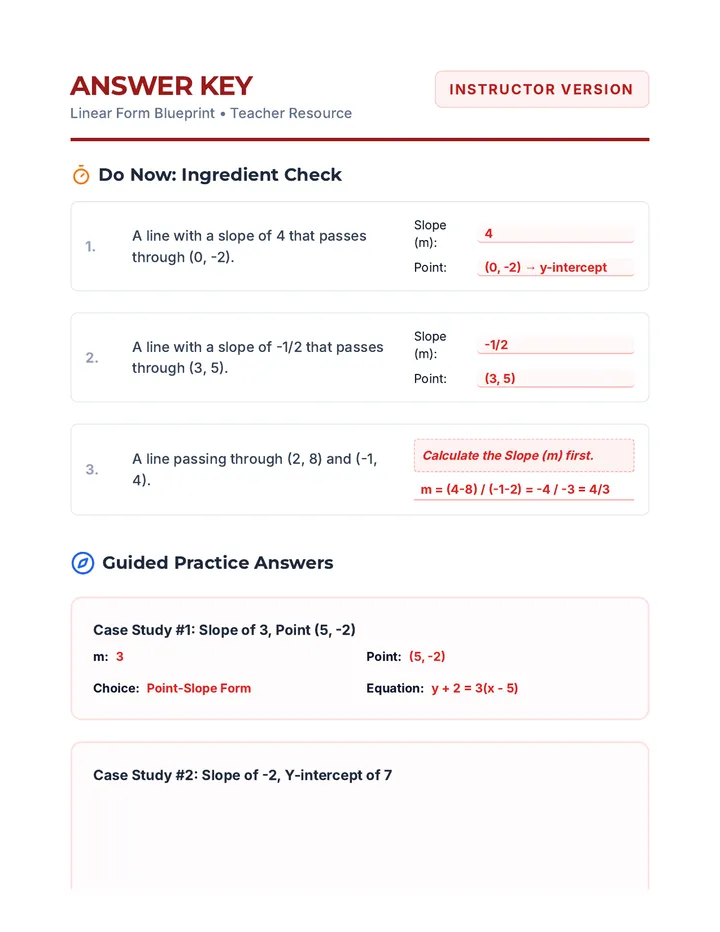 Linear Form Answer Key