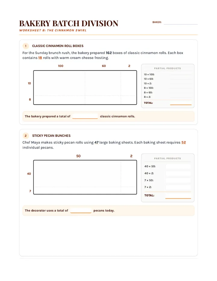 Cinnamon Swirl Worksheet