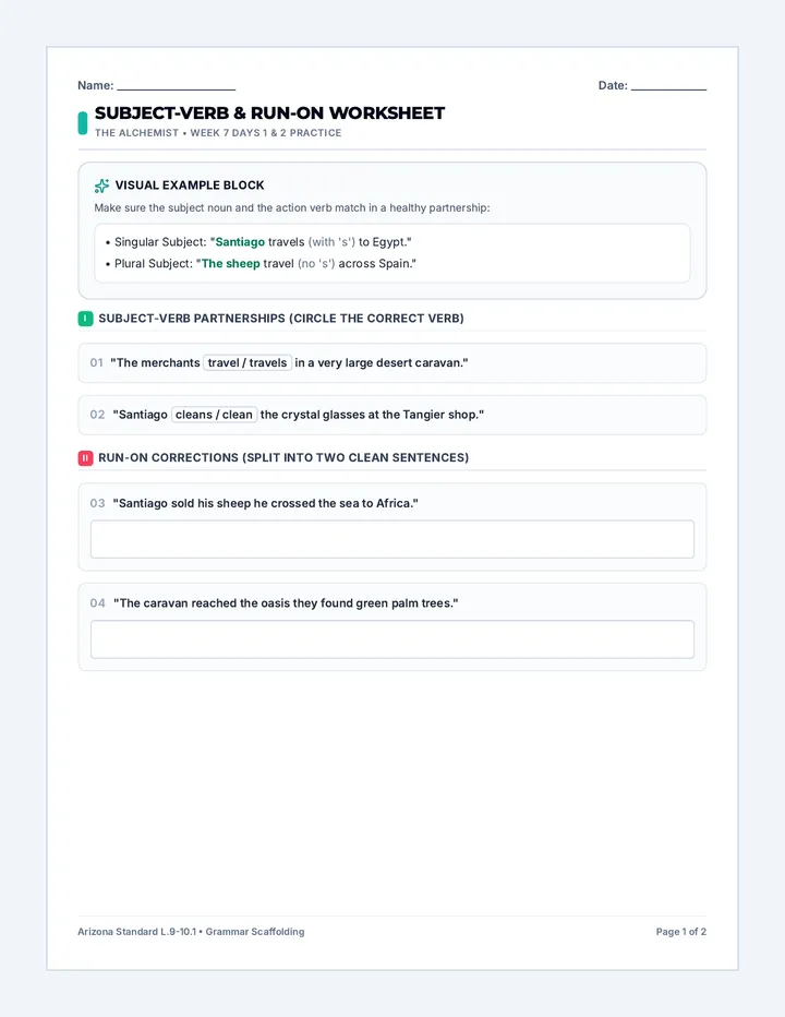 Alchemist Sentence Worksheet