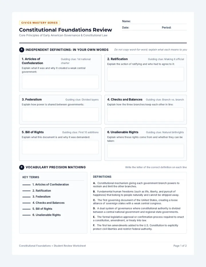 Constitutional Foundations Worksheet