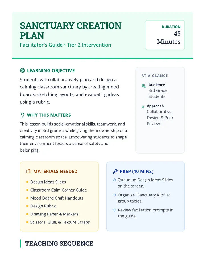 Sanctuary Creation Plan Teacher Guide
