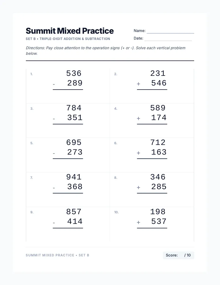 Summit Mixed Worksheet 2