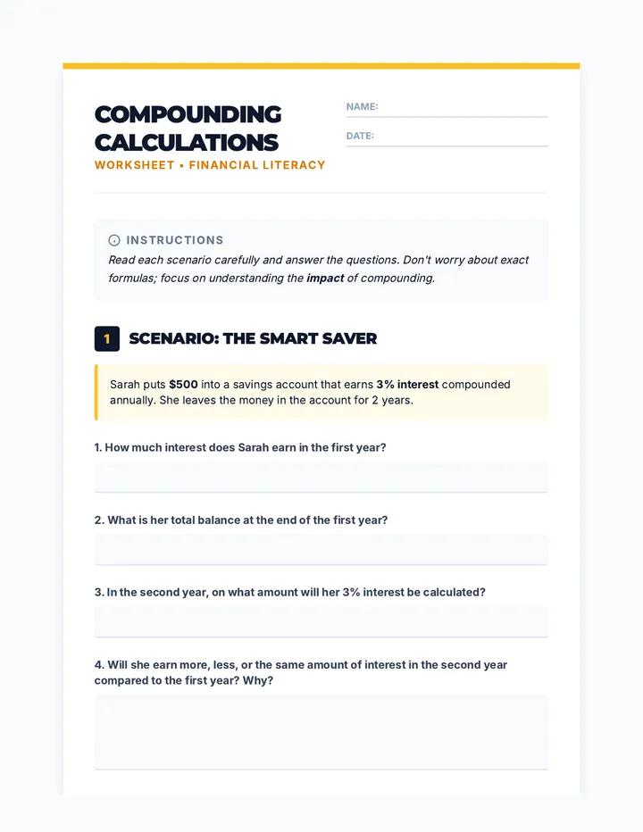 Compounding Calculations Worksheet