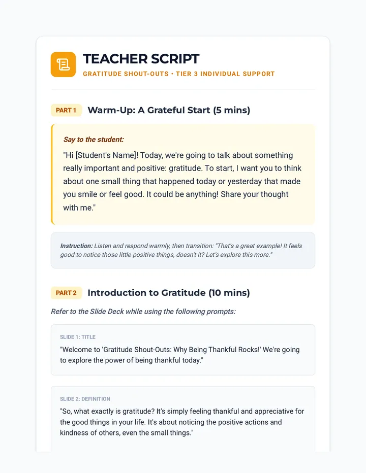 Teacher Script for Gratitude Document
