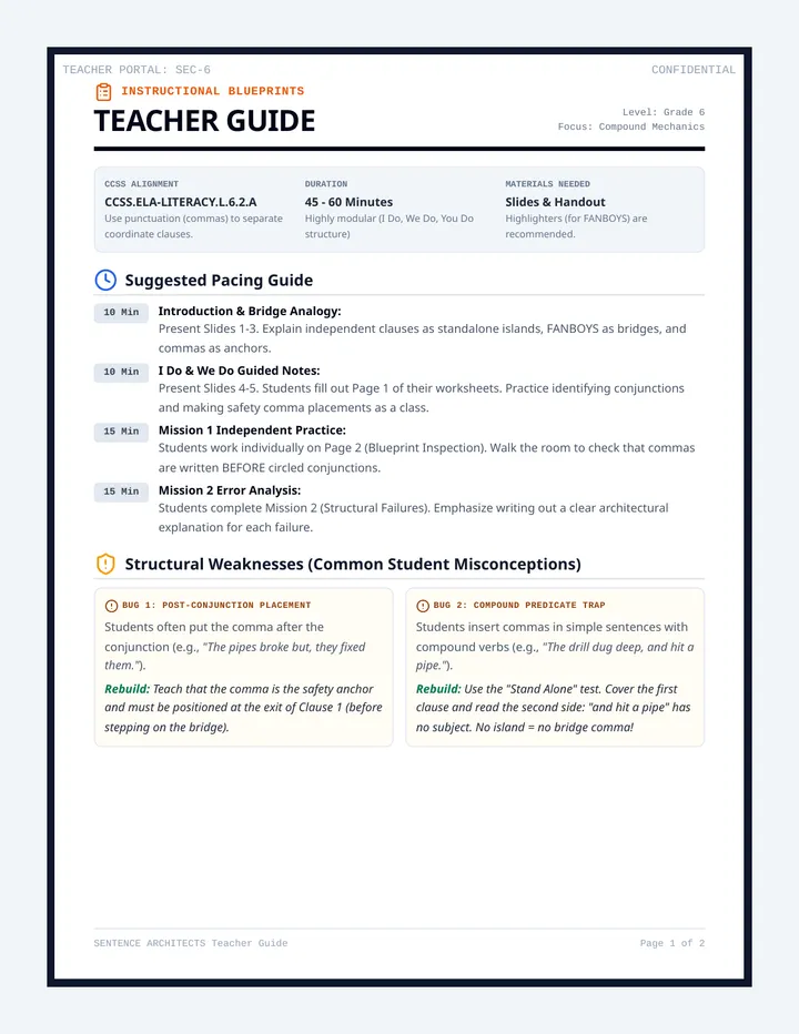 Sentence Architects Teacher Guide