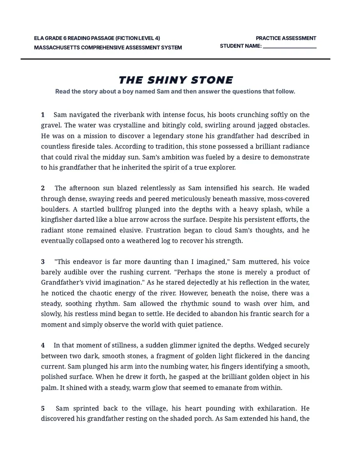 Shiny Stone Level 4 Worksheet