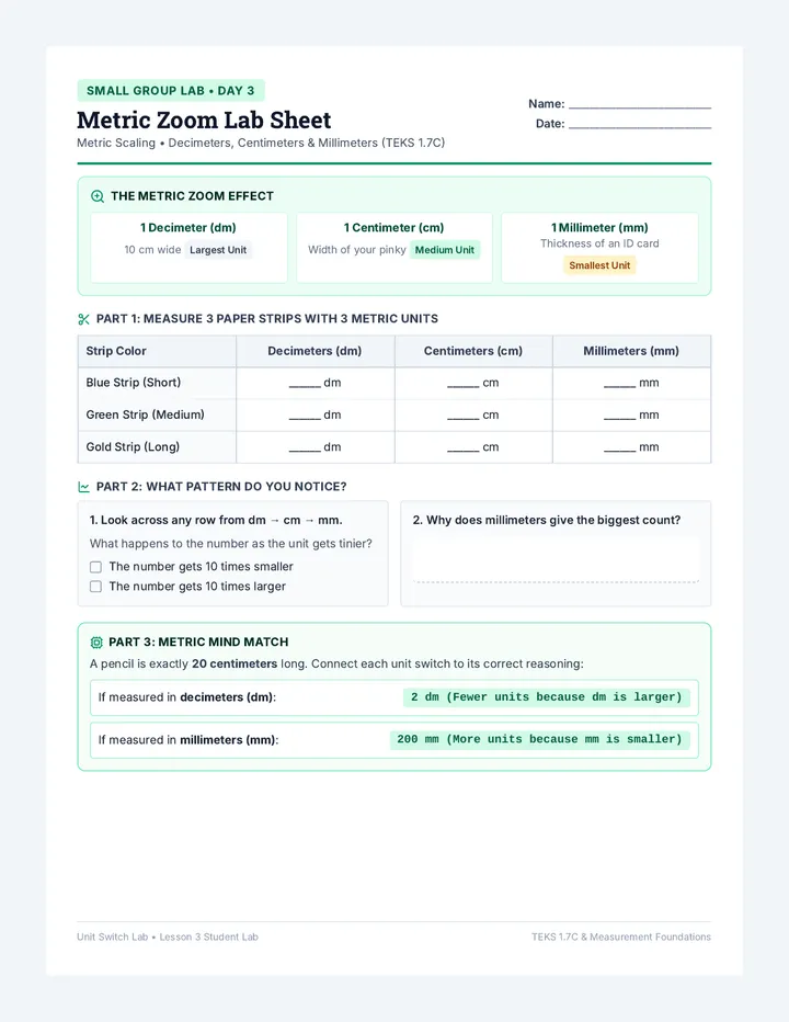 Metric Zoom Lab Sheet
