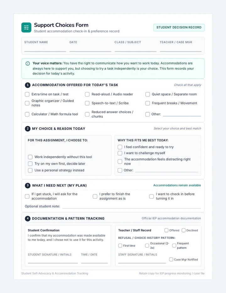 Support Choices Form