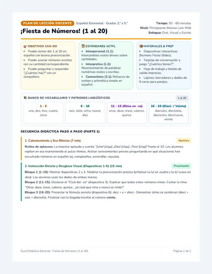 Numero Fiesta Lesson Plan