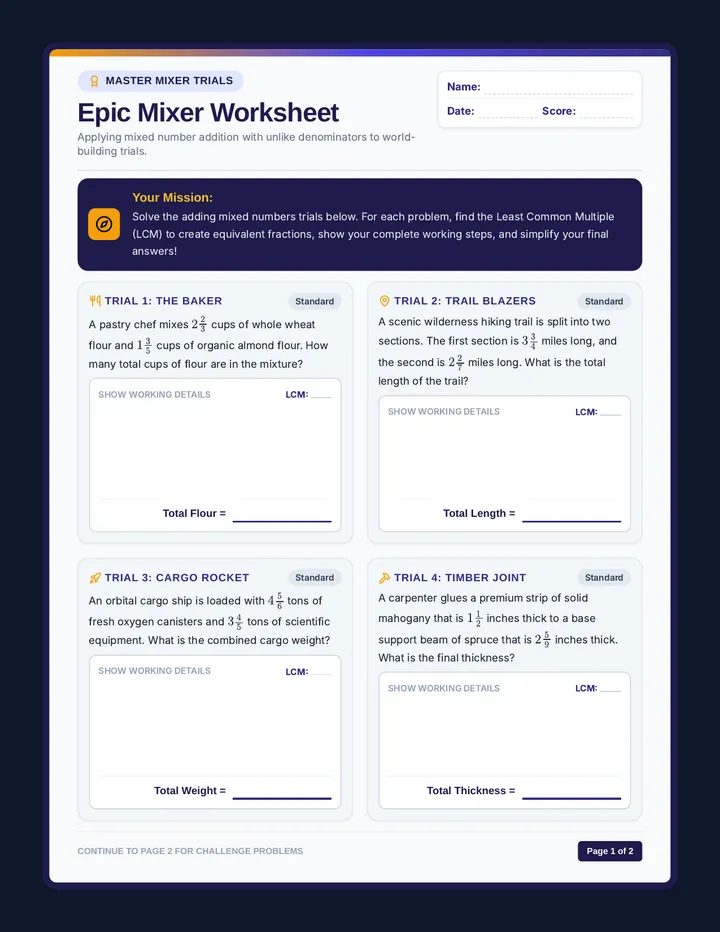 Epic Mixer Worksheet