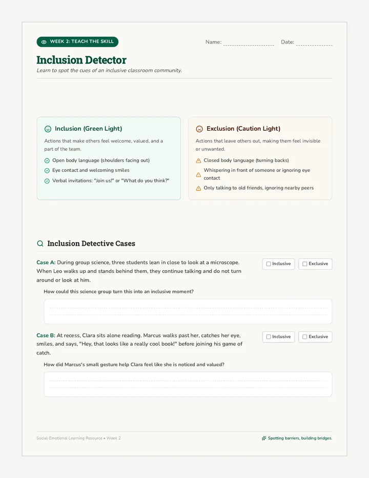 Inclusion Detector Worksheet