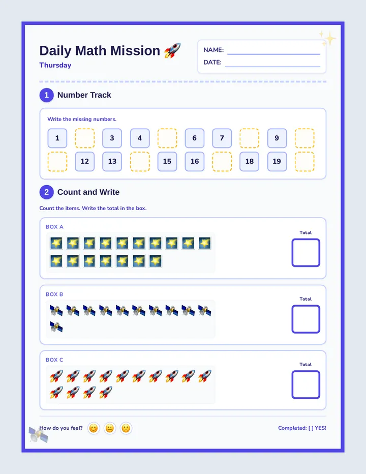 Thursday Space Cadet Worksheet