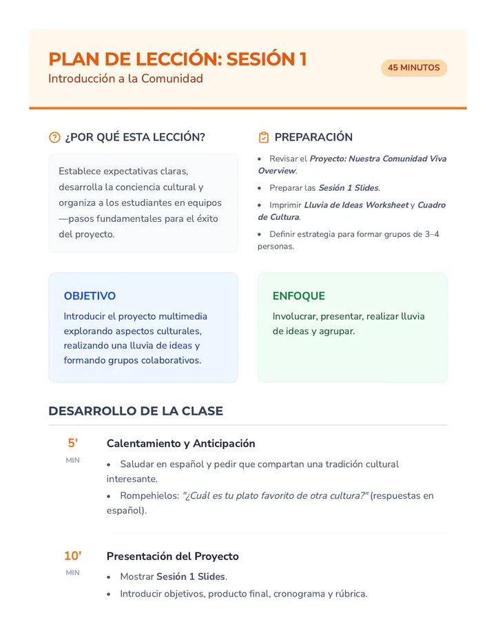 Sesión 1 Lesson Plan