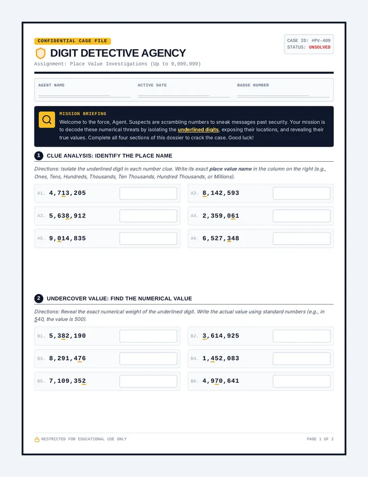Digit Detective Worksheet