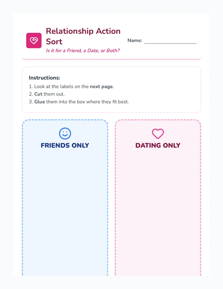 Relationship Action Sort Worksheet