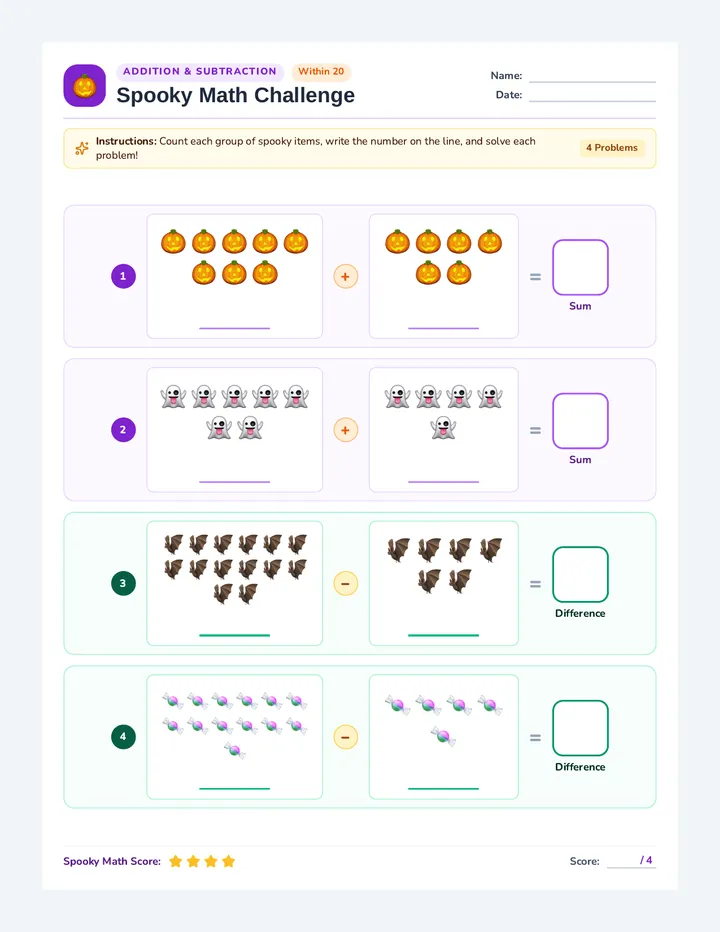 Spooky Counters Math Worksheet