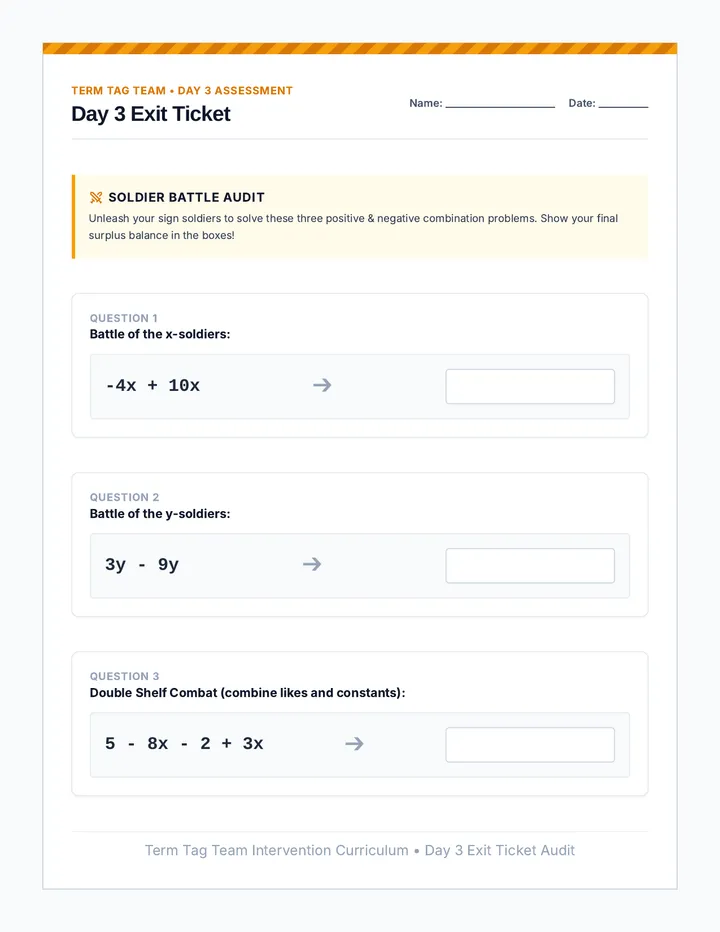 Sign Soldiers Exit Ticket