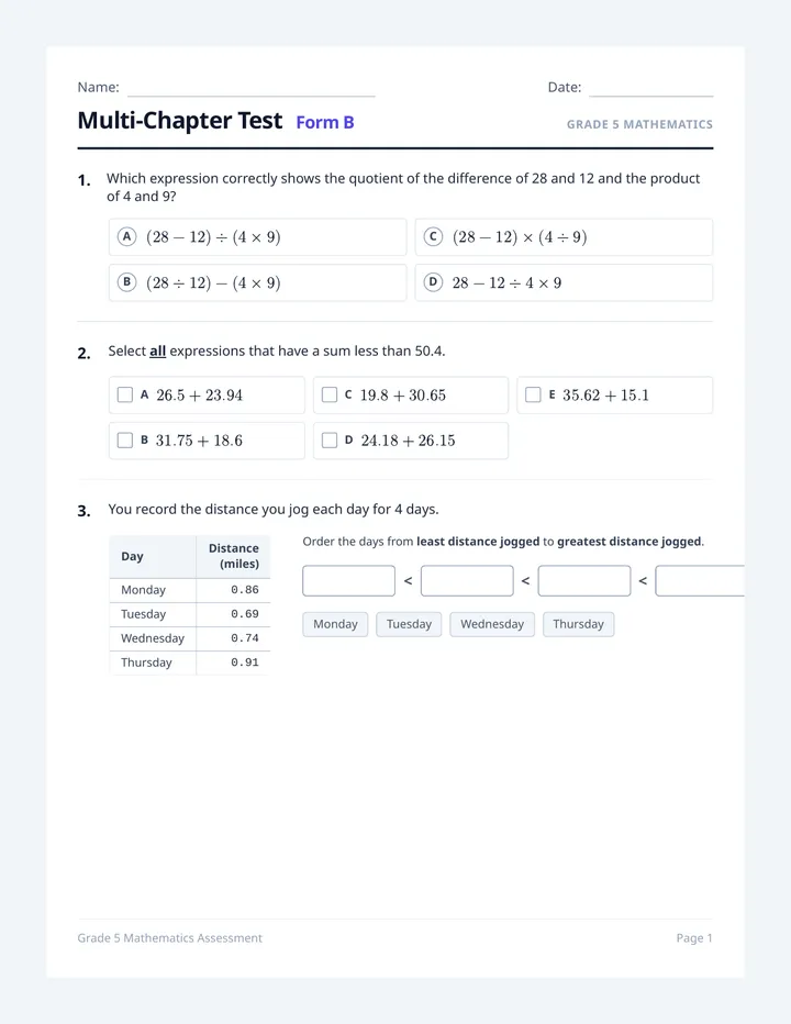 Multi Chapter Test Assessment
