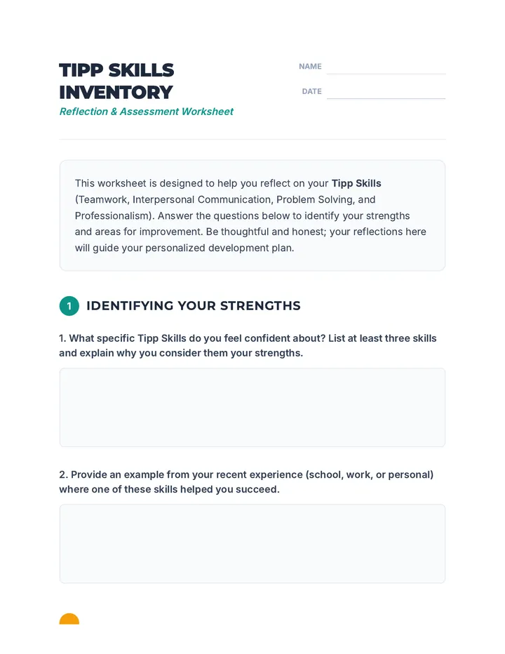 Tipp Skills Inventory Worksheet