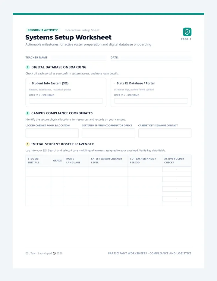 Systems Setup Worksheet