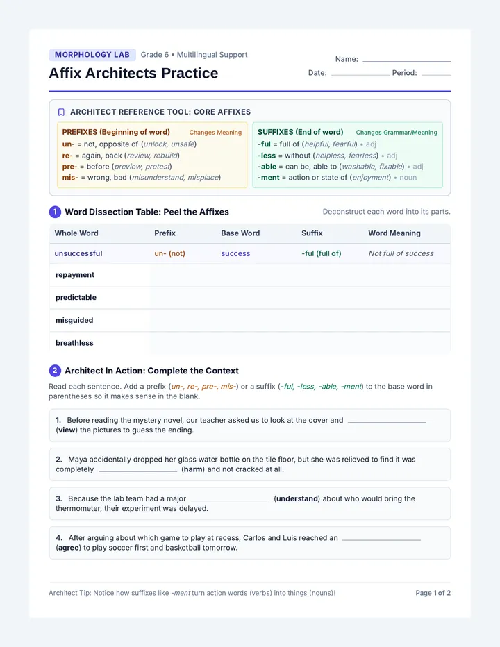 Affix Architects Student Worksheet