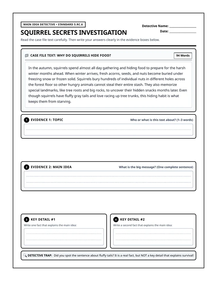 Squirrel Secrets Worksheet
