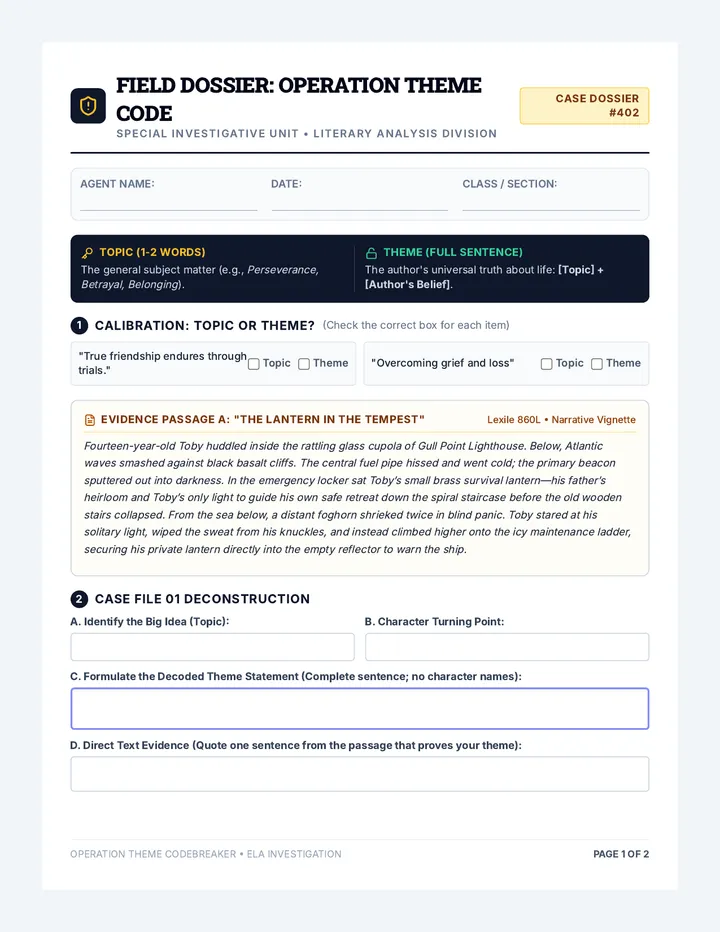Theme Codebreakers Worksheet