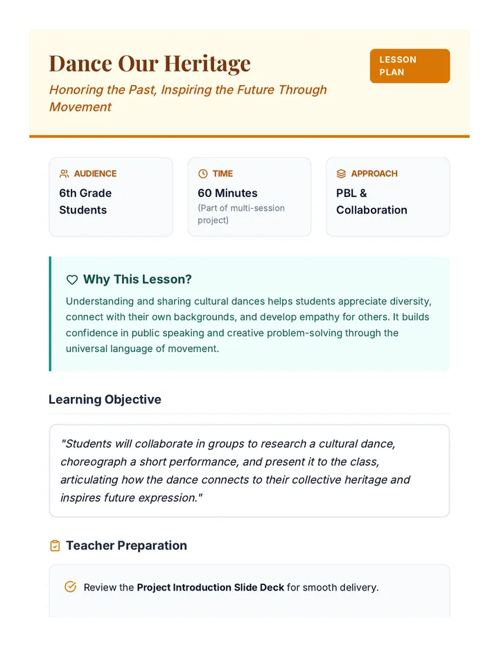 Dance Our Heritage Lesson Plan