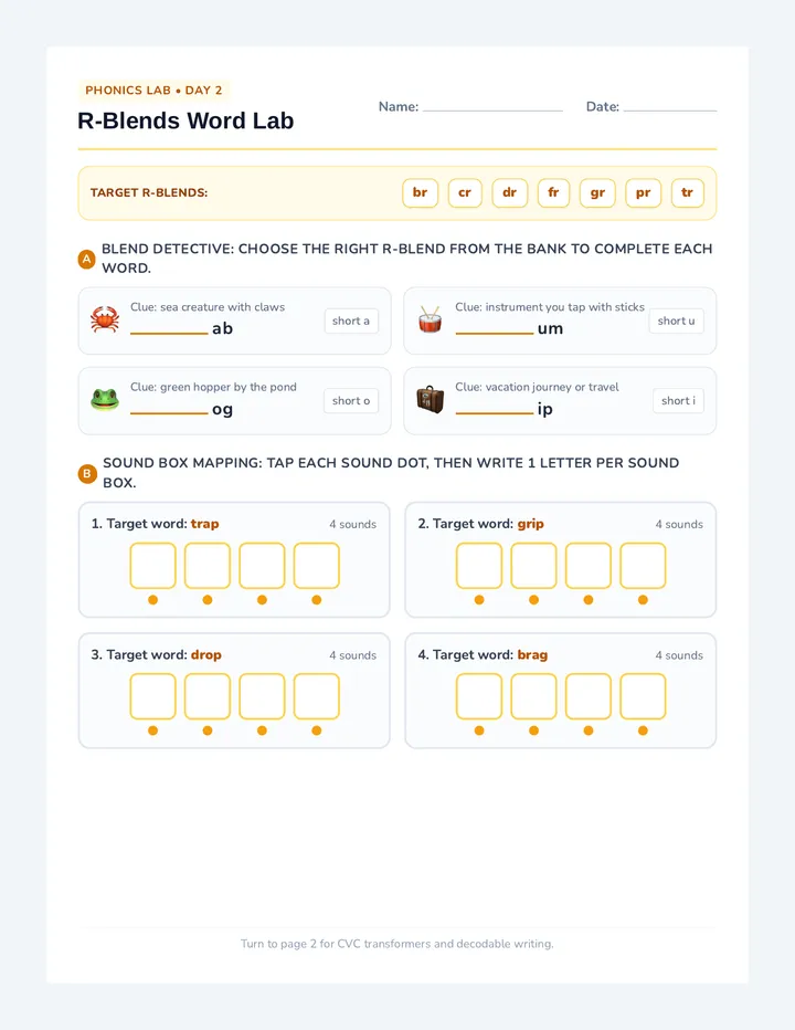 R-Blends Word Lab Worksheet
