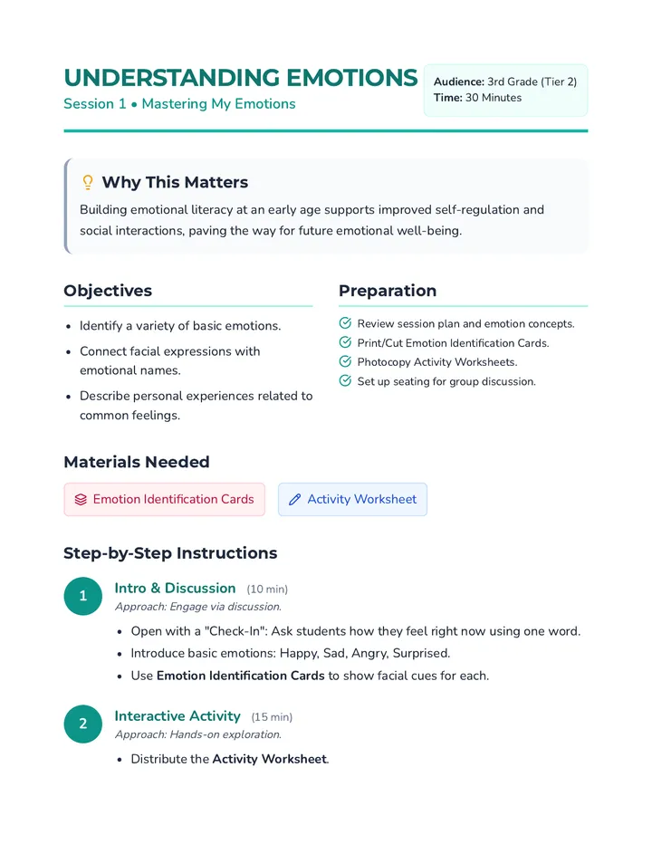 Understanding Emotions Lesson Plan