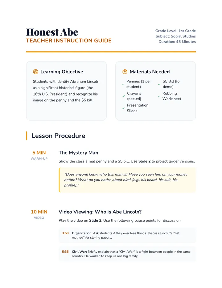 Honest Abe Teacher Guide