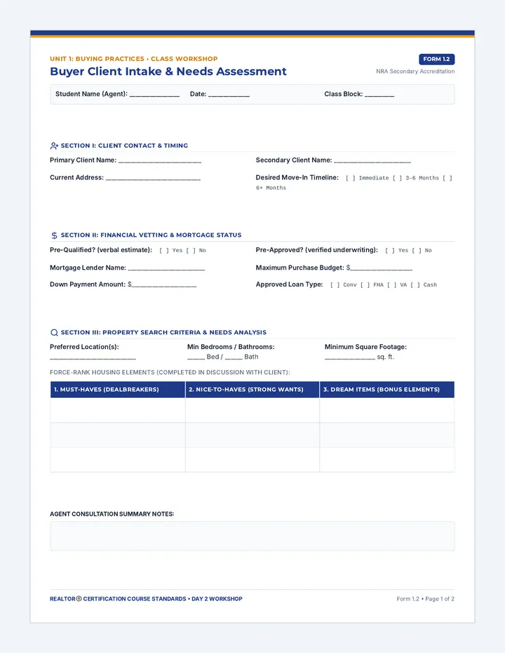 Buyer Consultation Worksheet