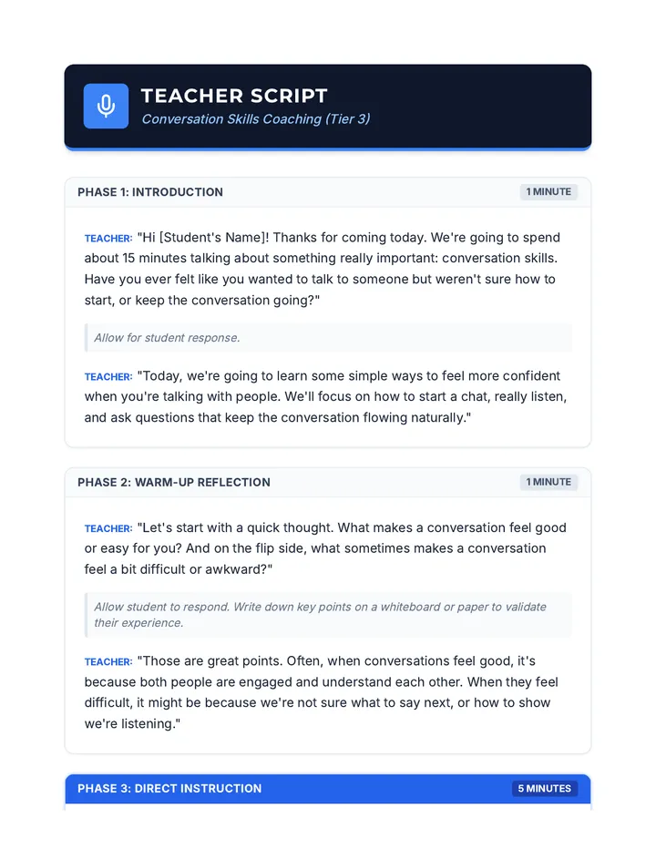 Conversation Skills Teacher Script