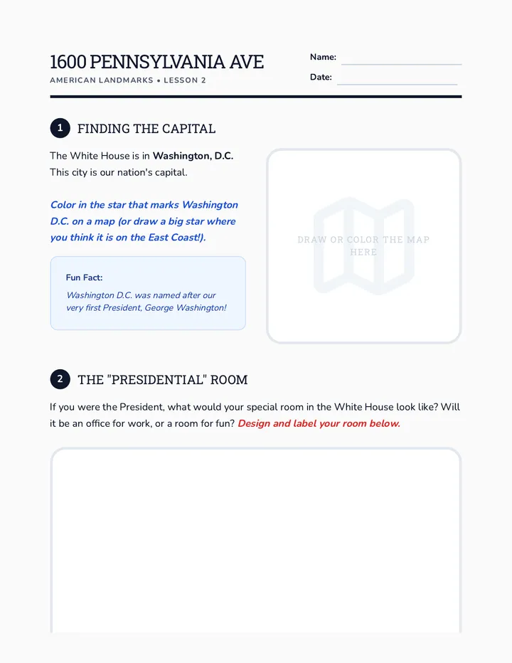 1600 Pennsylvania Ave Worksheet