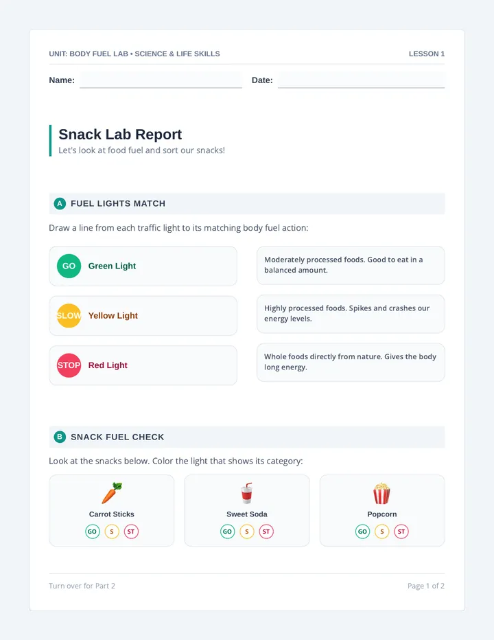 Snack Lab Worksheet