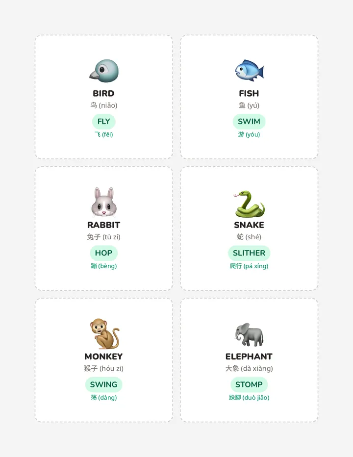 Animal Action Cards
