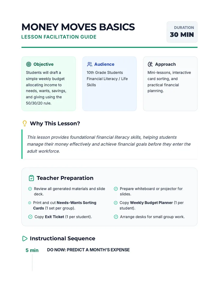 Money Moves Basics Lesson Plan