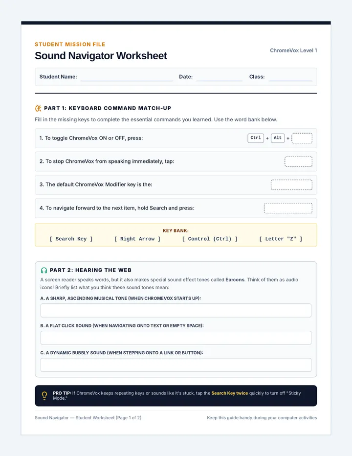 Sound Navigator Worksheet