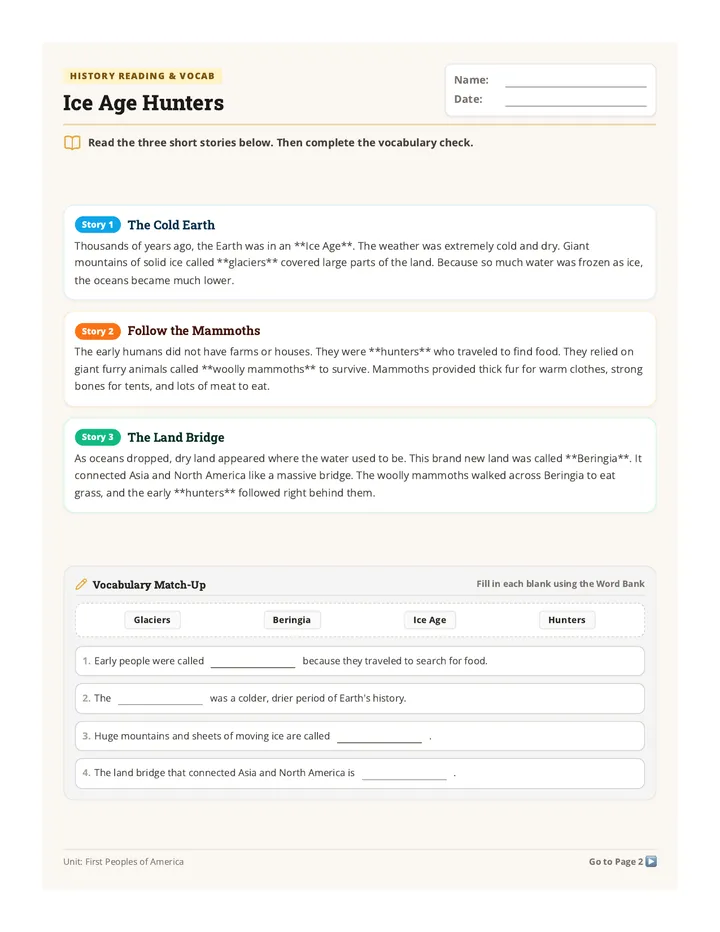 Ice Age Hunters Worksheet