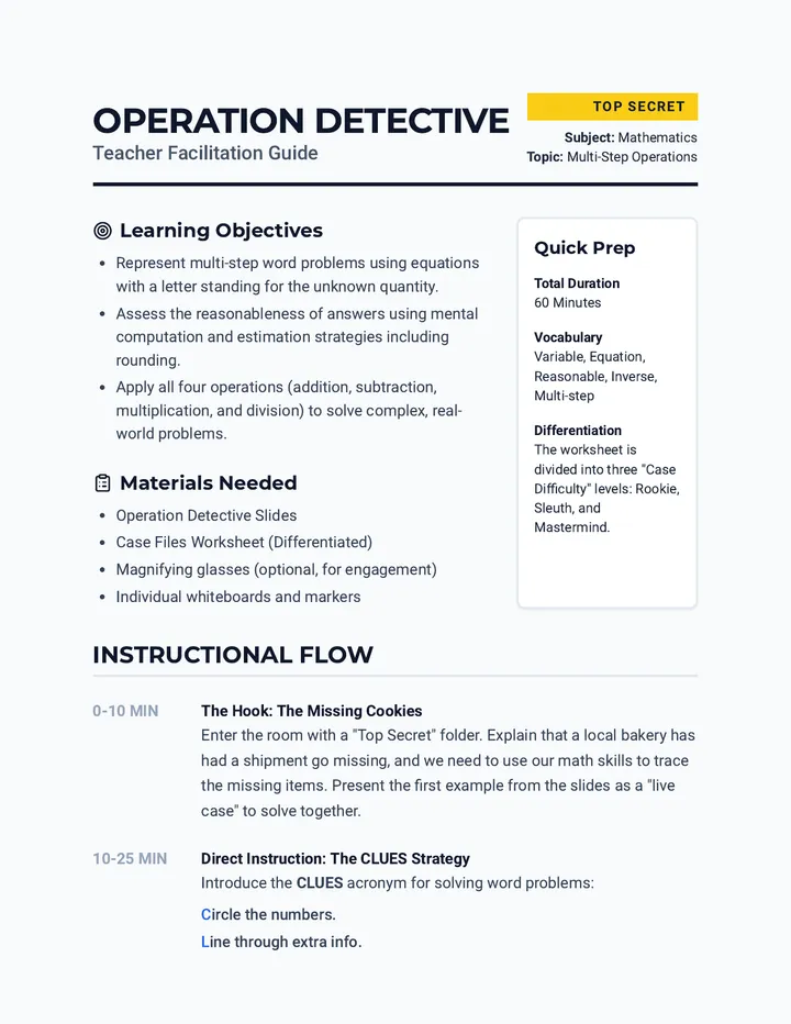 Operation Detective Teacher Guide