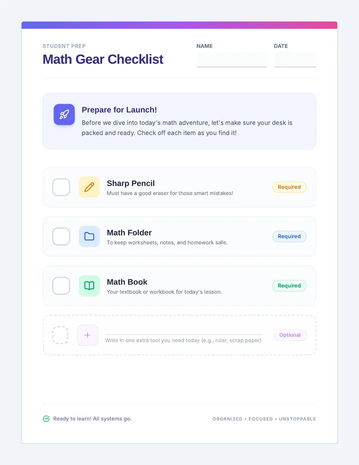 Math Gear Checklist