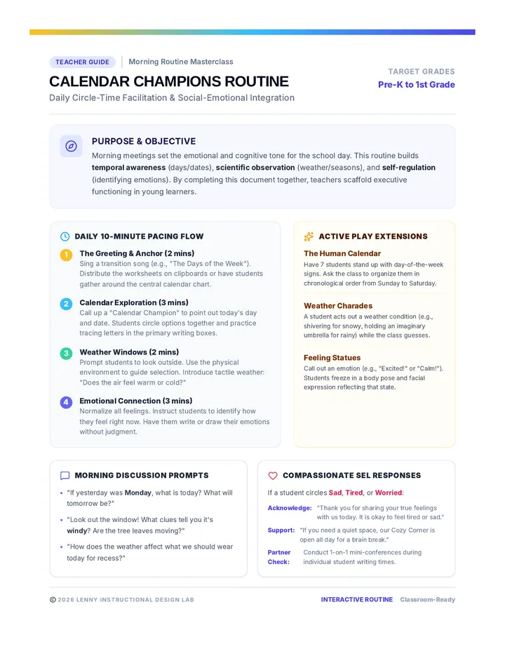 Calendar Champions Teacher Guide