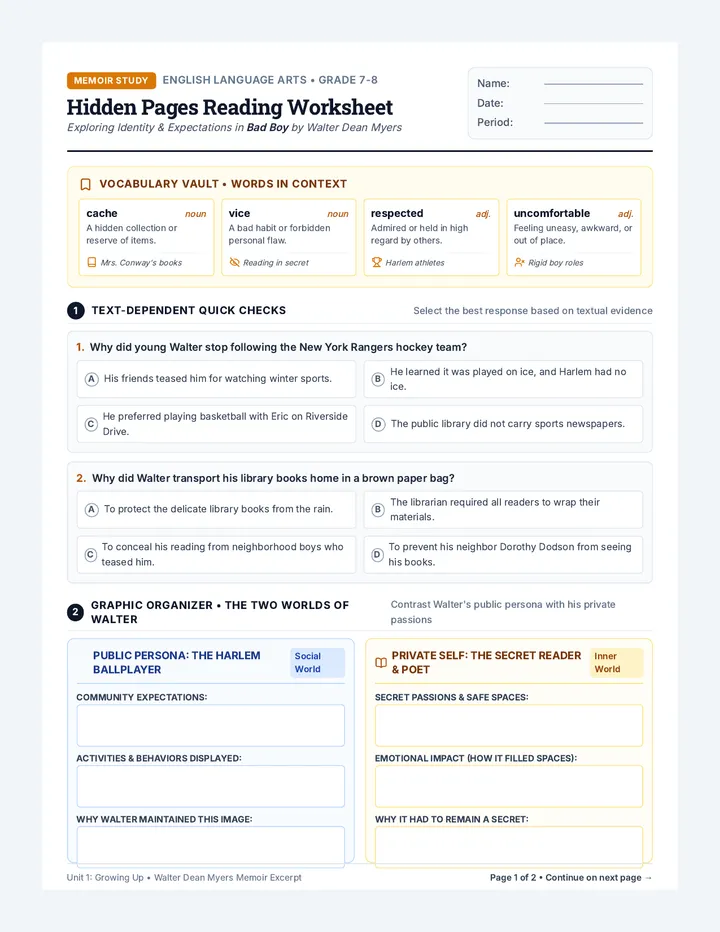 Hidden Pages Reading Worksheet