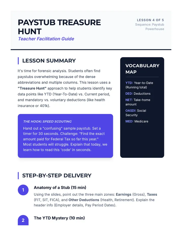 Paystub Treasure Hunt Teacher Guide