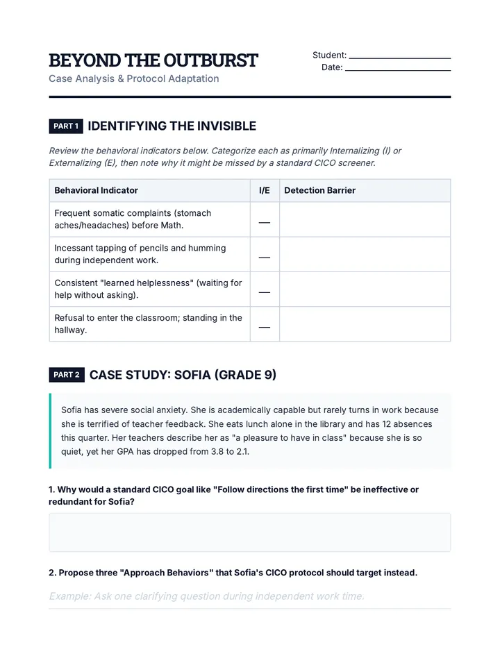 Beyond the Outburst Worksheet