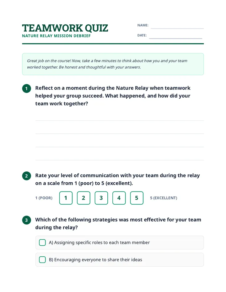 Nature Relay Teamwork Quiz