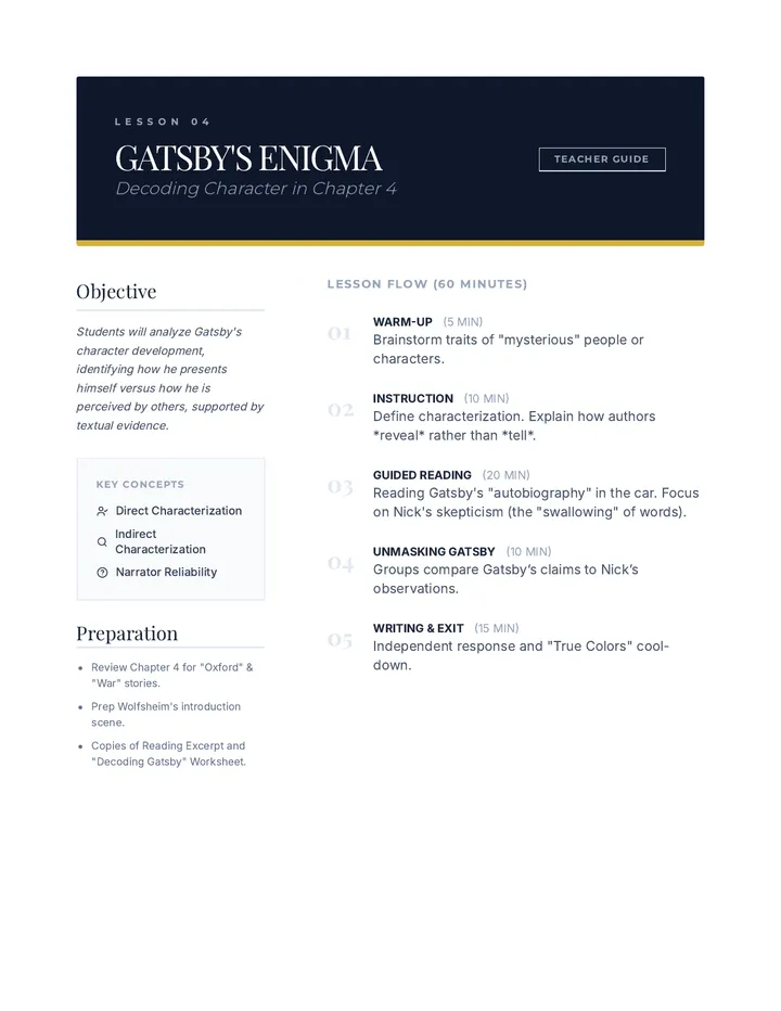 Gatsbys Enigma Lesson Plan