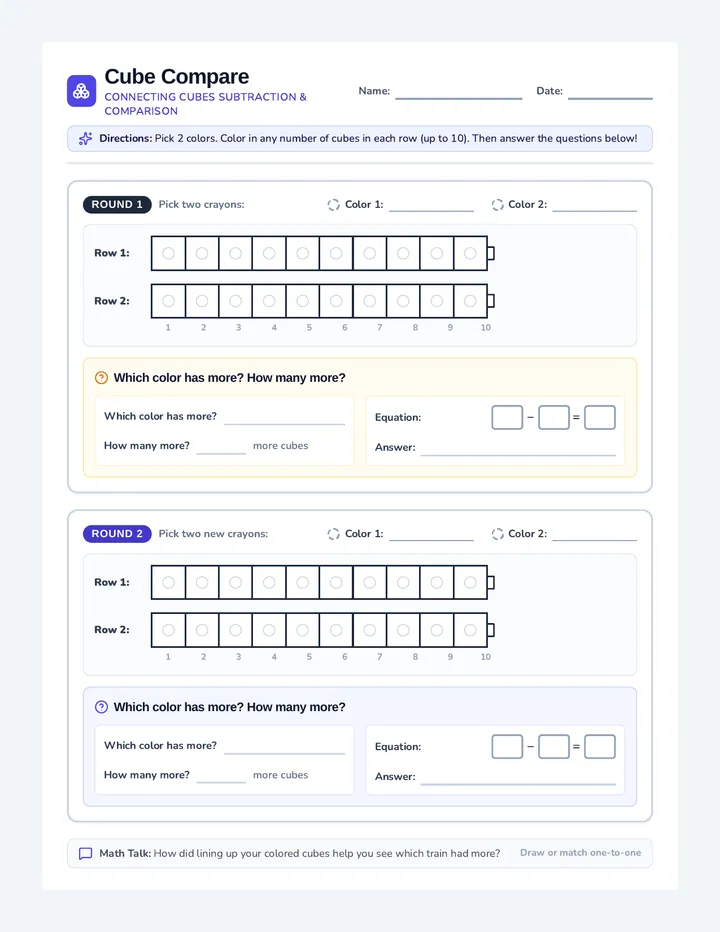 Cube Compare Worksheet