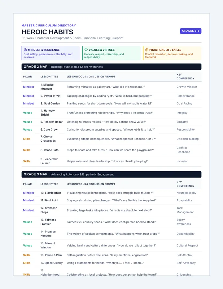 Heroic Habits Curriculum Map